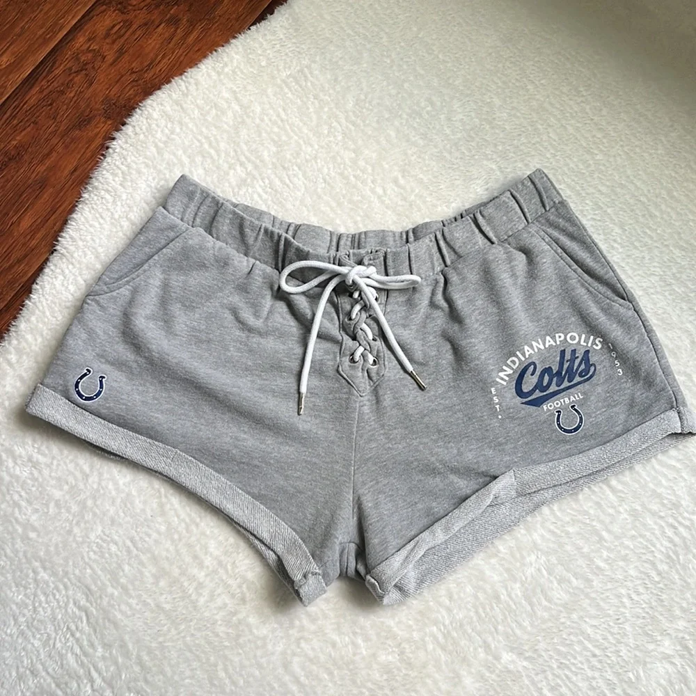 NFL INDIANAPOLIS COLTS Embroidered Lace Up Terry Shorts - Gray